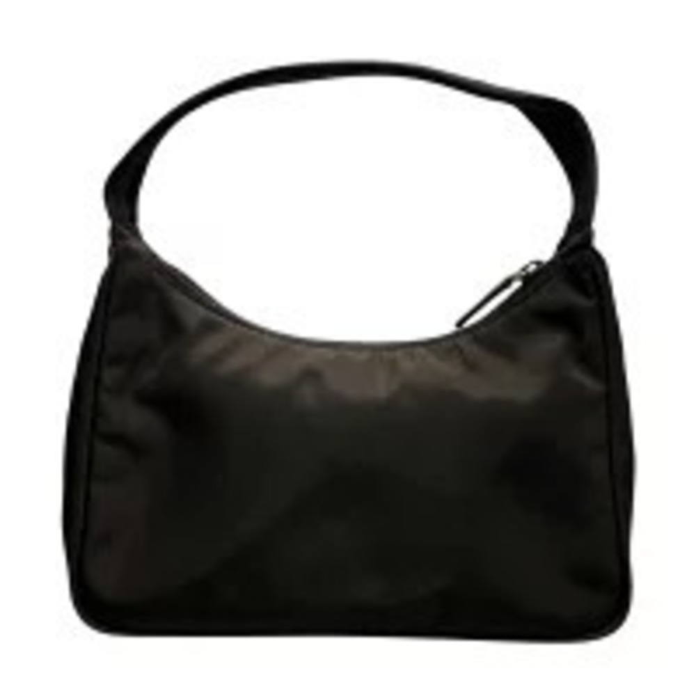 Prada Hobo Logo Triangle Hobo Enameled Bag Handbag Black